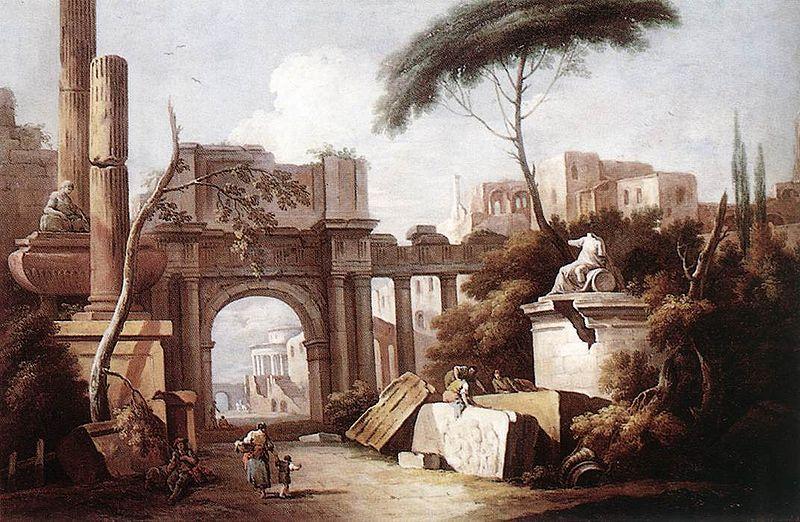Giuseppe Zais Ancient Ruins with a Great Arch and a Column oil painting image